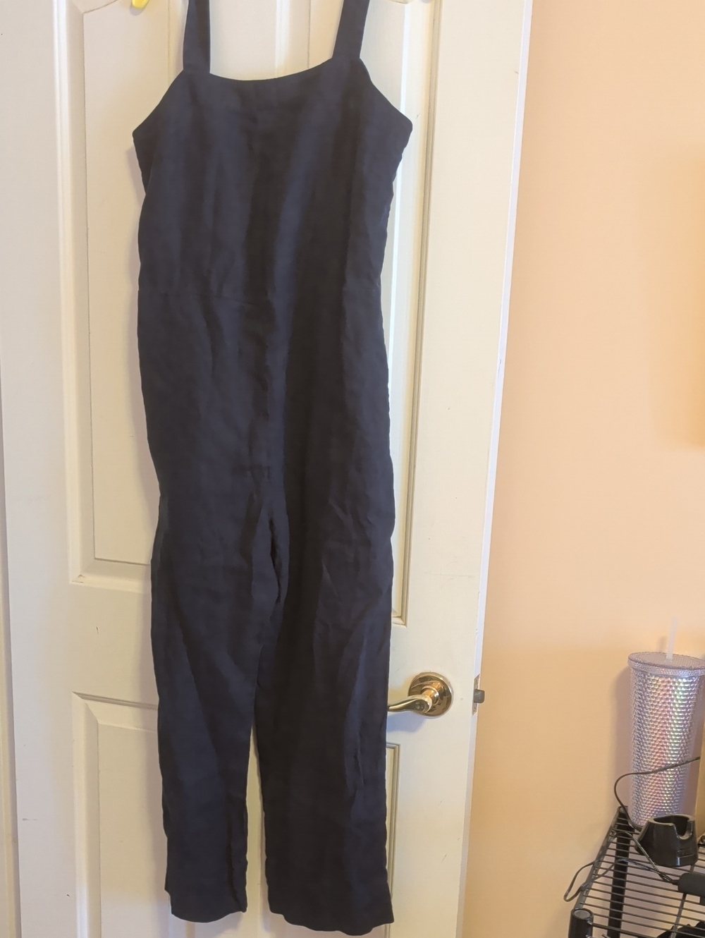 Source Unknown Dark Navy Square-Neck Wide-Strap Jumpsuit